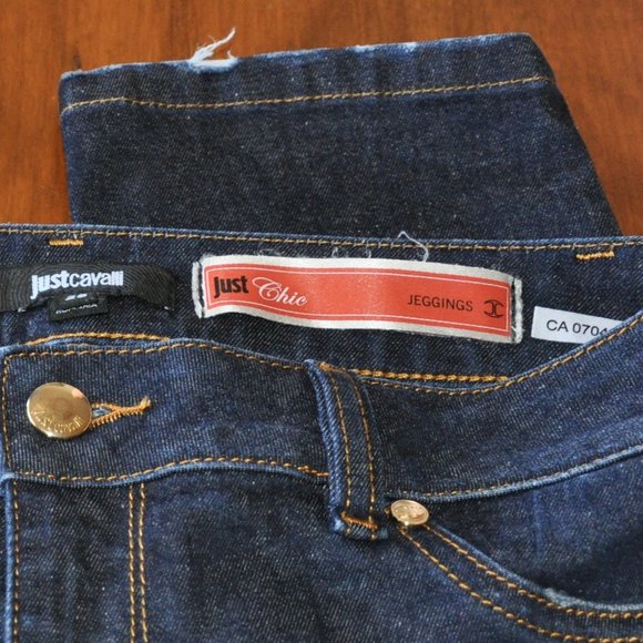 Just Chic Cavalli Jeggings Jeans Dark Blue Gold Hardware & Logo on Pocket 29 - Picture 6 of 7